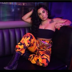 Orange army fatigue cargo pants